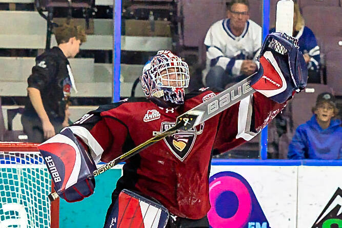 Vancouver Giants won a 3-2 shootout victory over the Penticton Vees on Friday as Goaltender Kelton Pyne made a career-high 46 saves, including stopping all three shootout attempts. (Jack Murray, Vancouver Giants/Special to Langley Advance Times)