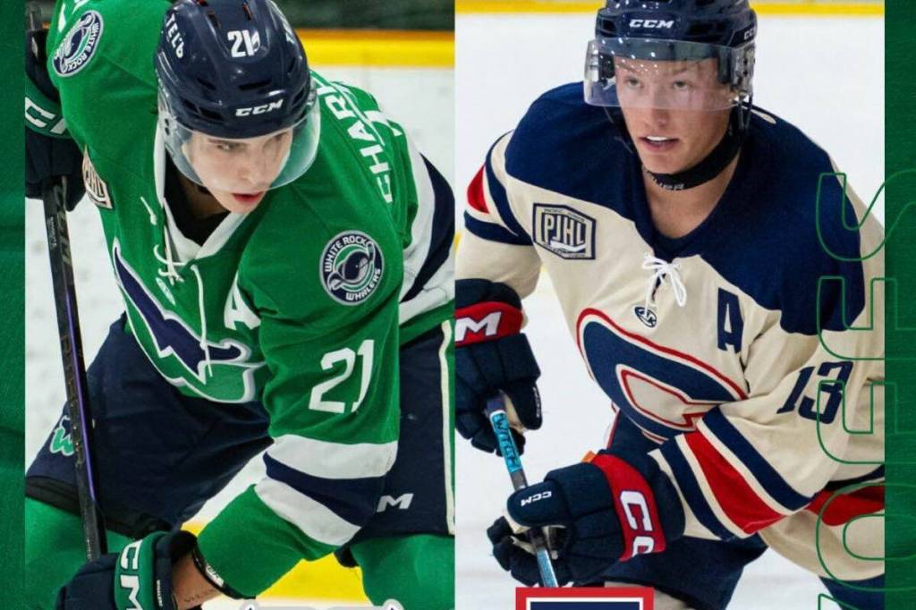 The White Rock Whalers are up 2-0 in their series vs. Cloverdale HC in Round 2 of PJHL playoffs. Game 3 goes Saturday (March 7) at Centennial Arena in White Rock at 7:45 p.m., followed by game 4 in Cloverdale on Monday (March 9), also at 7:45 p.m. (White Rock Whalers/Facebook)