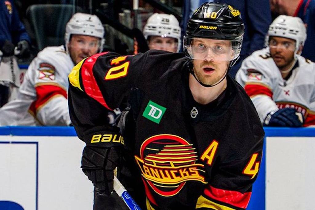 Vancouver Canucks centre Elias Pettersson, in action Tuesday, March 17, 2026 against the Florida Panthers in an NHL game at Rogers Arena in Vancouver. (https://x.com/Canucks)